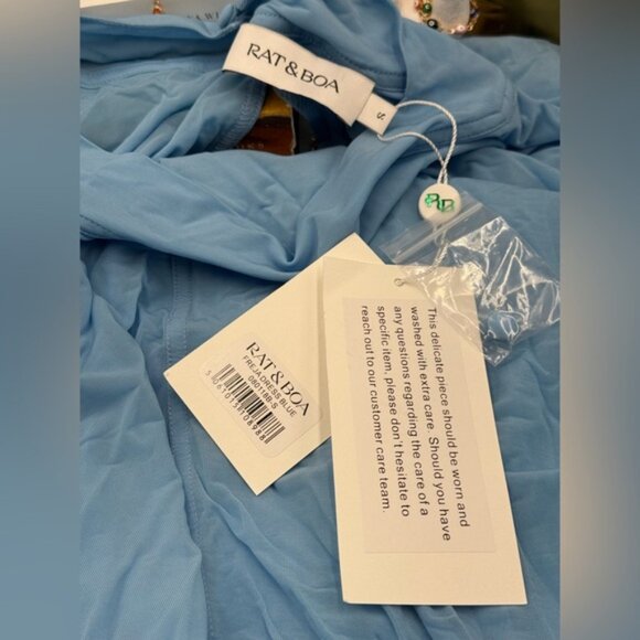 🆕 RAT & BOA 🧿 NWT Freja Slinky Baby Blue Tie-Waist T-Shirt Mini Dress, Sz S - Picture 13 of 15